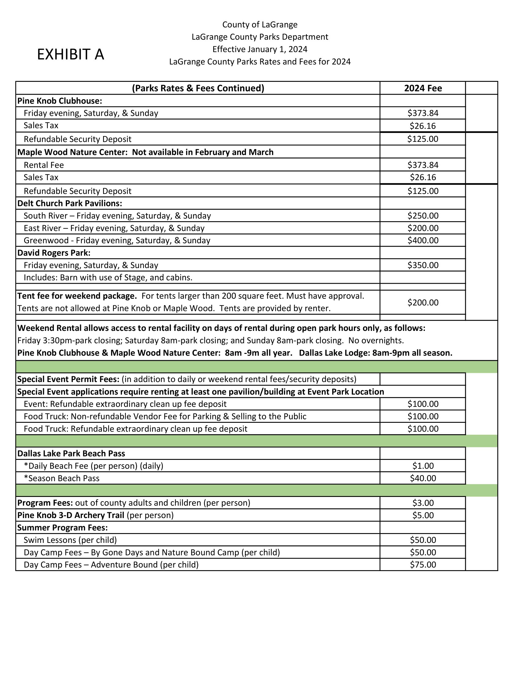 2024 Park Rates page 2